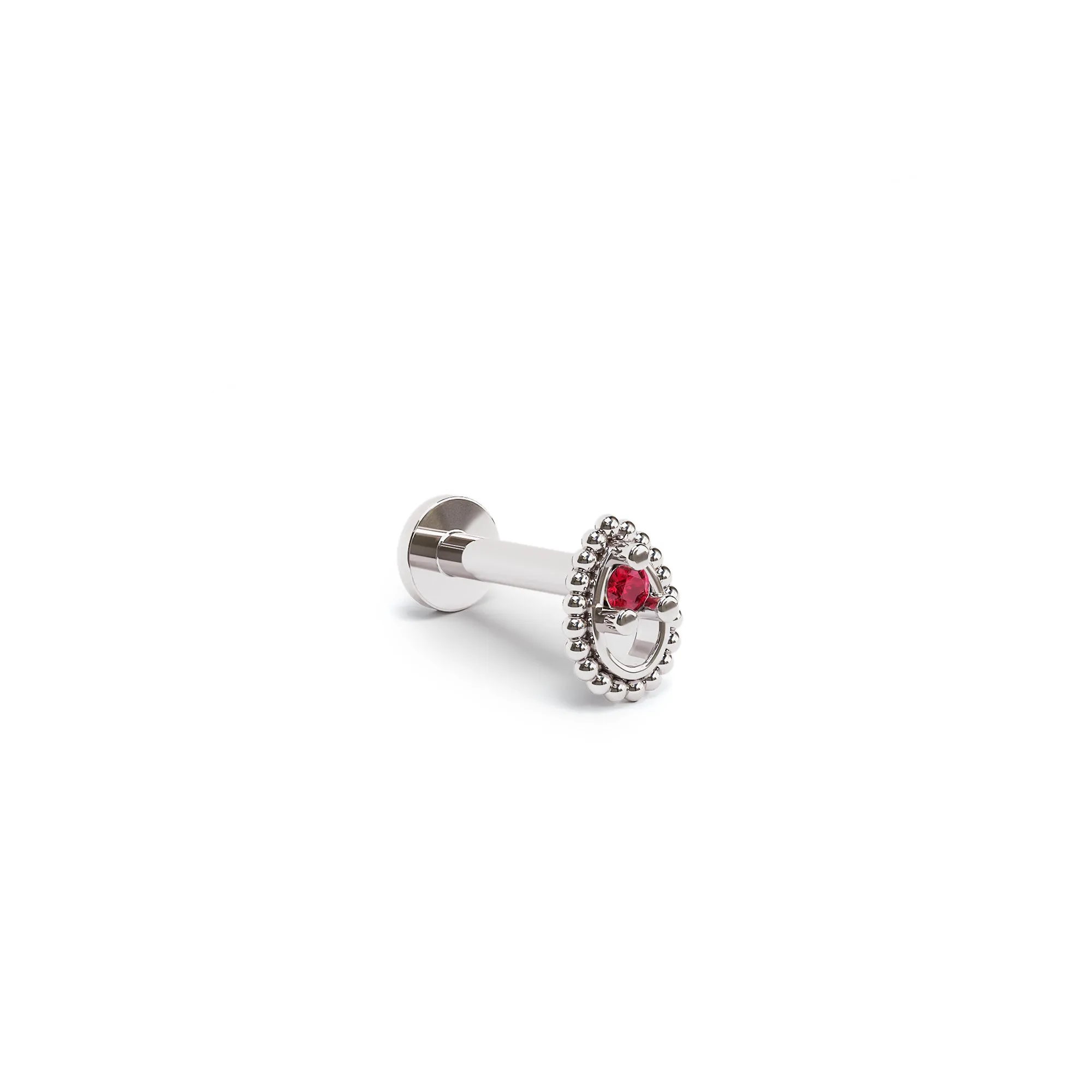 14K Gold Ruby Tear Drop Beaded Stud