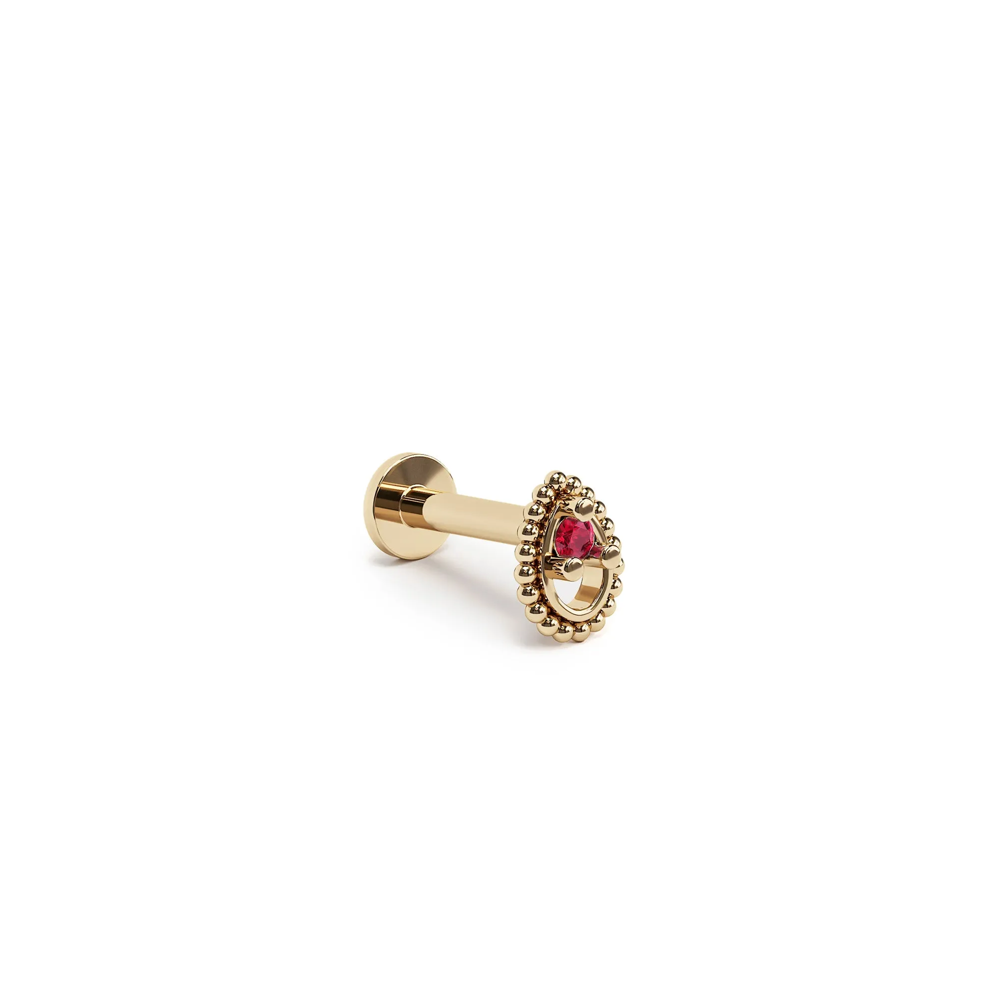 14K Gold Ruby Tear Drop Beaded Stud