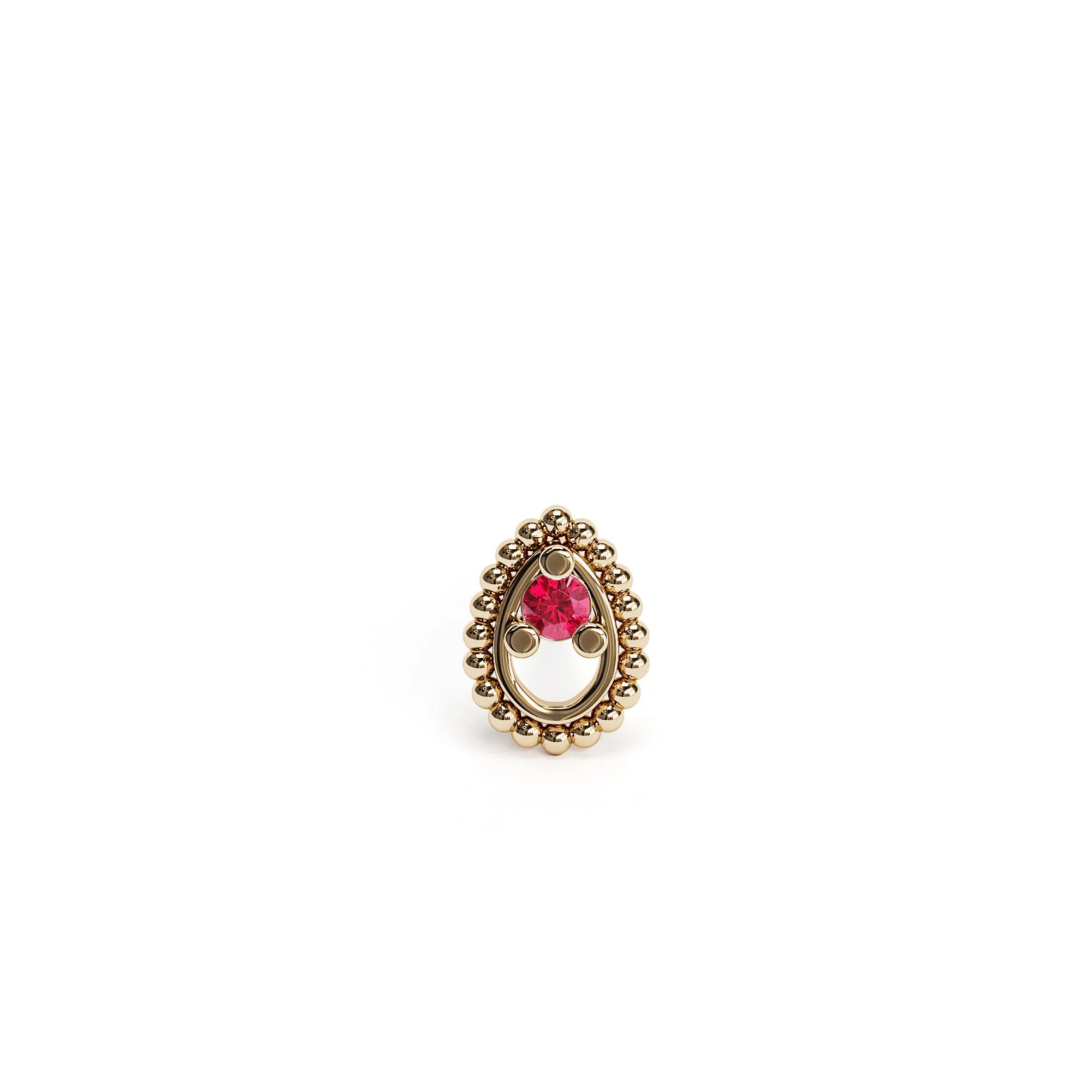 14K Gold Ruby Tear Drop Beaded Stud