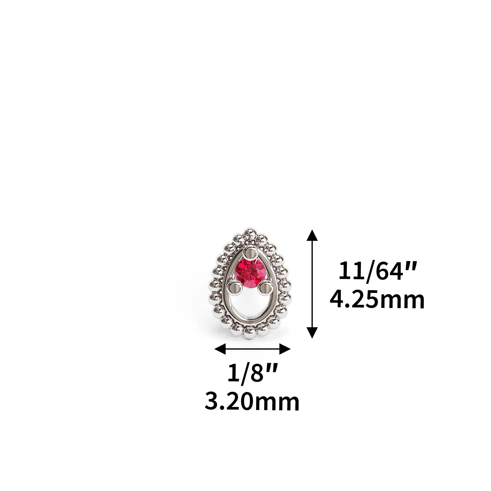 14K Gold Ruby Tear Drop Beaded Stud