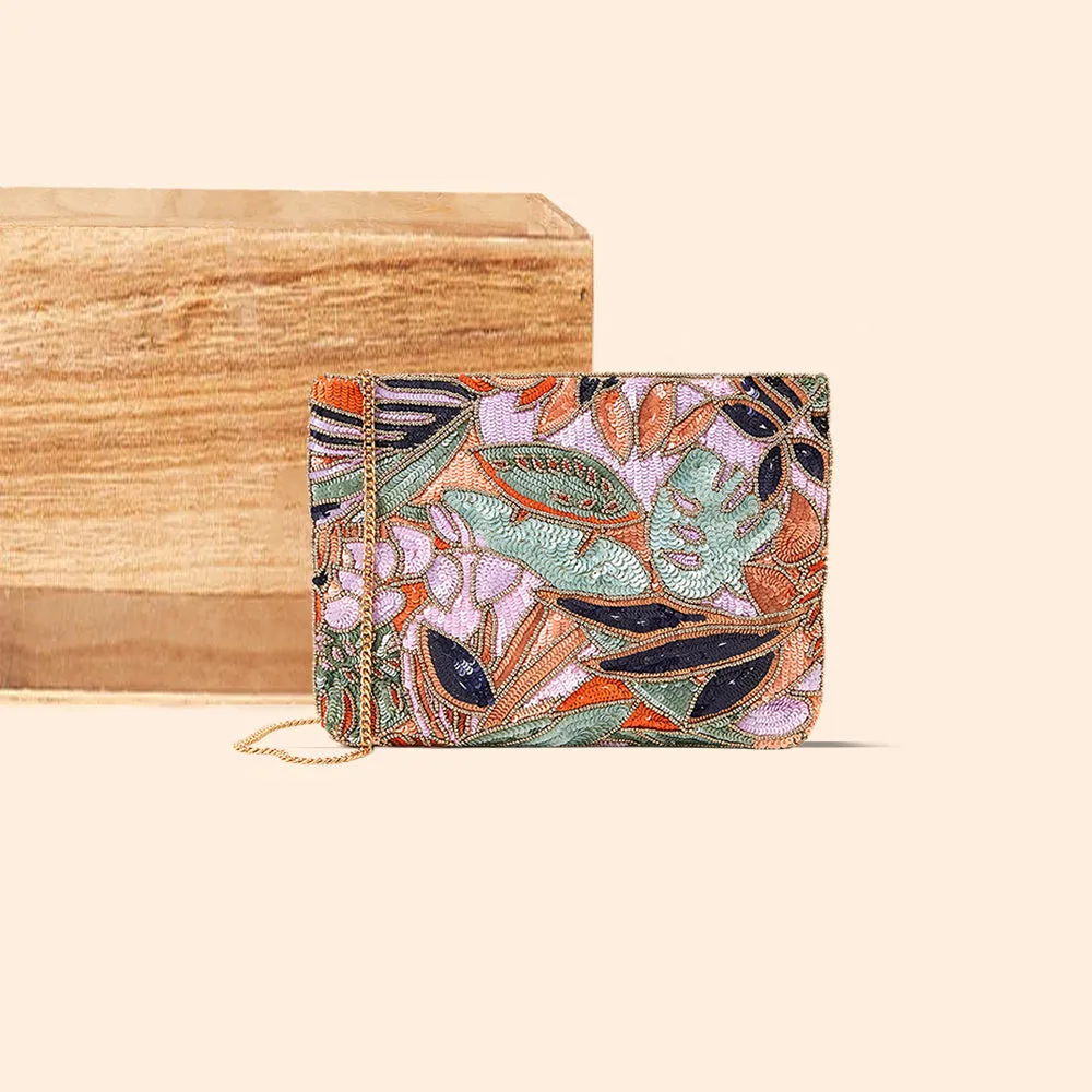 Accessorize London Women'S Palm Print Embellished Clutch Bag