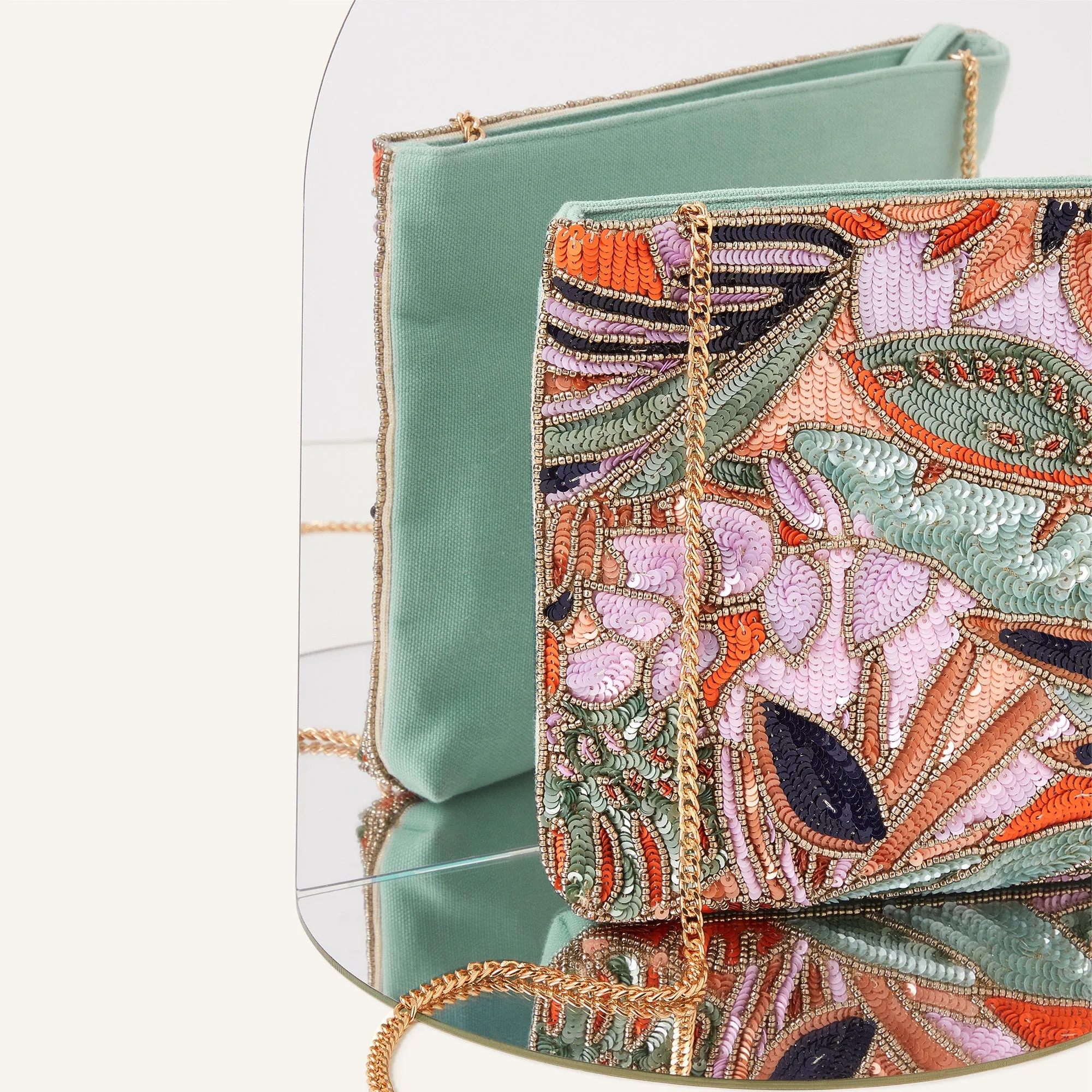 Accessorize London Women'S Palm Print Embellished Clutch Bag