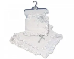 Baby Christening Wrap with Satin Lace Border - Cross (75x100 cm) Bw-112-1058
