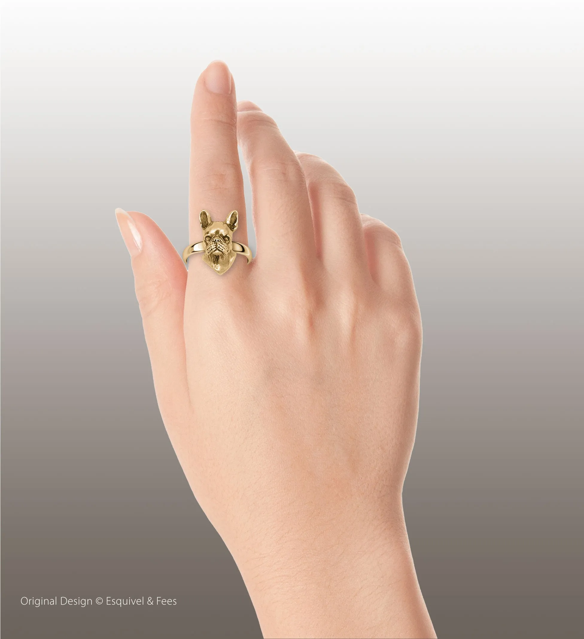 Boston Terrier Jewelry 14k Yellow Gold Handmade Boston Terrier Ring  BT52X-RG
