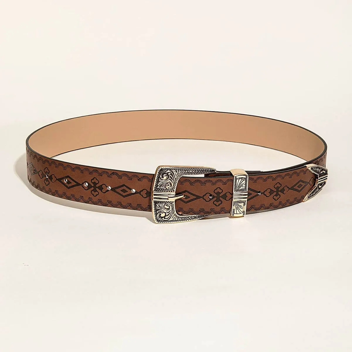 Brown Women's Pin Buckle Vintage Floral Belt
