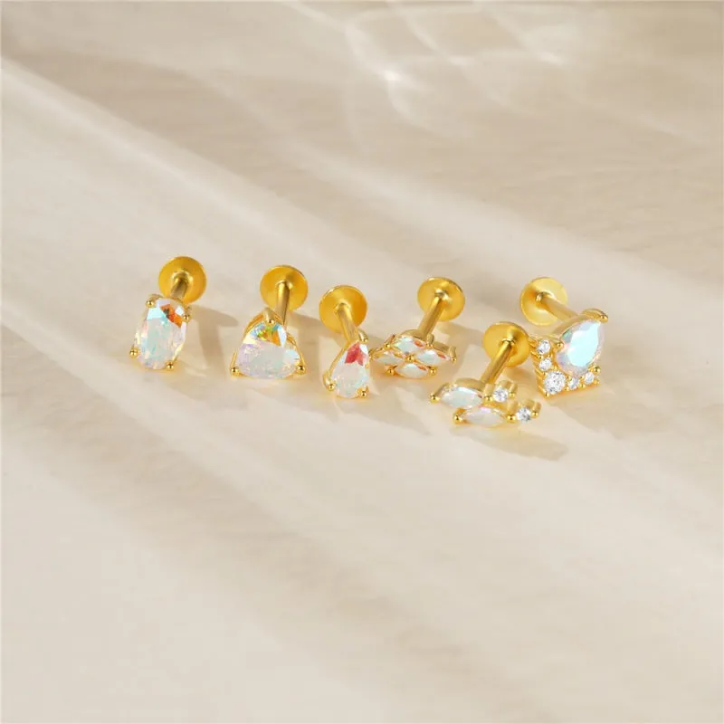 Diamond Opal Gold Plated Flat Back Earrings