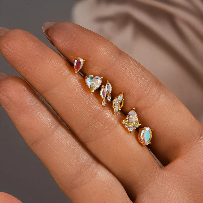 Diamond Opal Gold Plated Flat Back Earrings