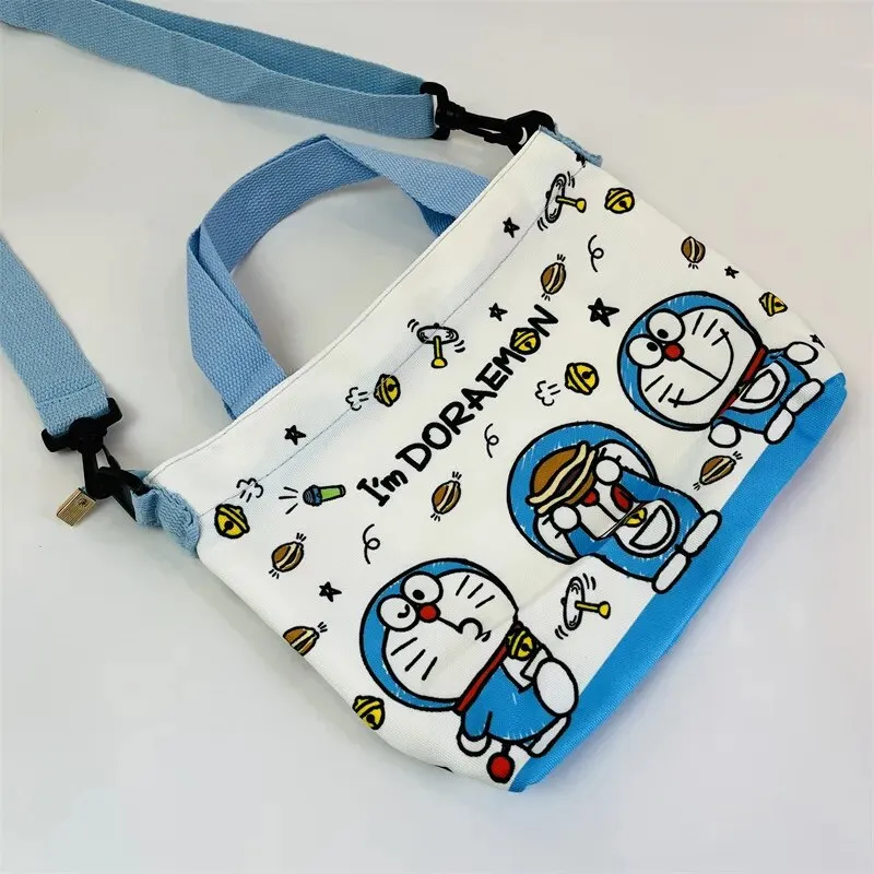 Doraemon Canvas Purses and Handbags Single Layer Oblique Span Backpack Kawaii Shoulder Bags Hand Bag Detachable Shoulder Strap