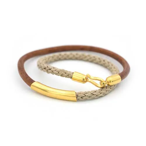 Leather Cord and Jute Bracelet
