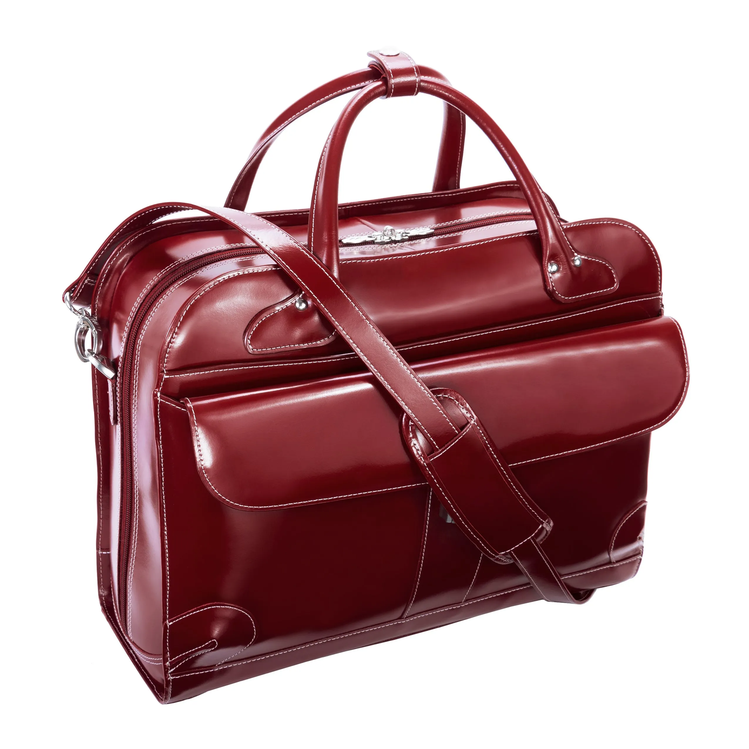 McKlein LAKEWOOD 15" Leather Fly-Through Checkpoint-Friendly Patented Detachable -Wheeled Ladies' Laptop Briefcase