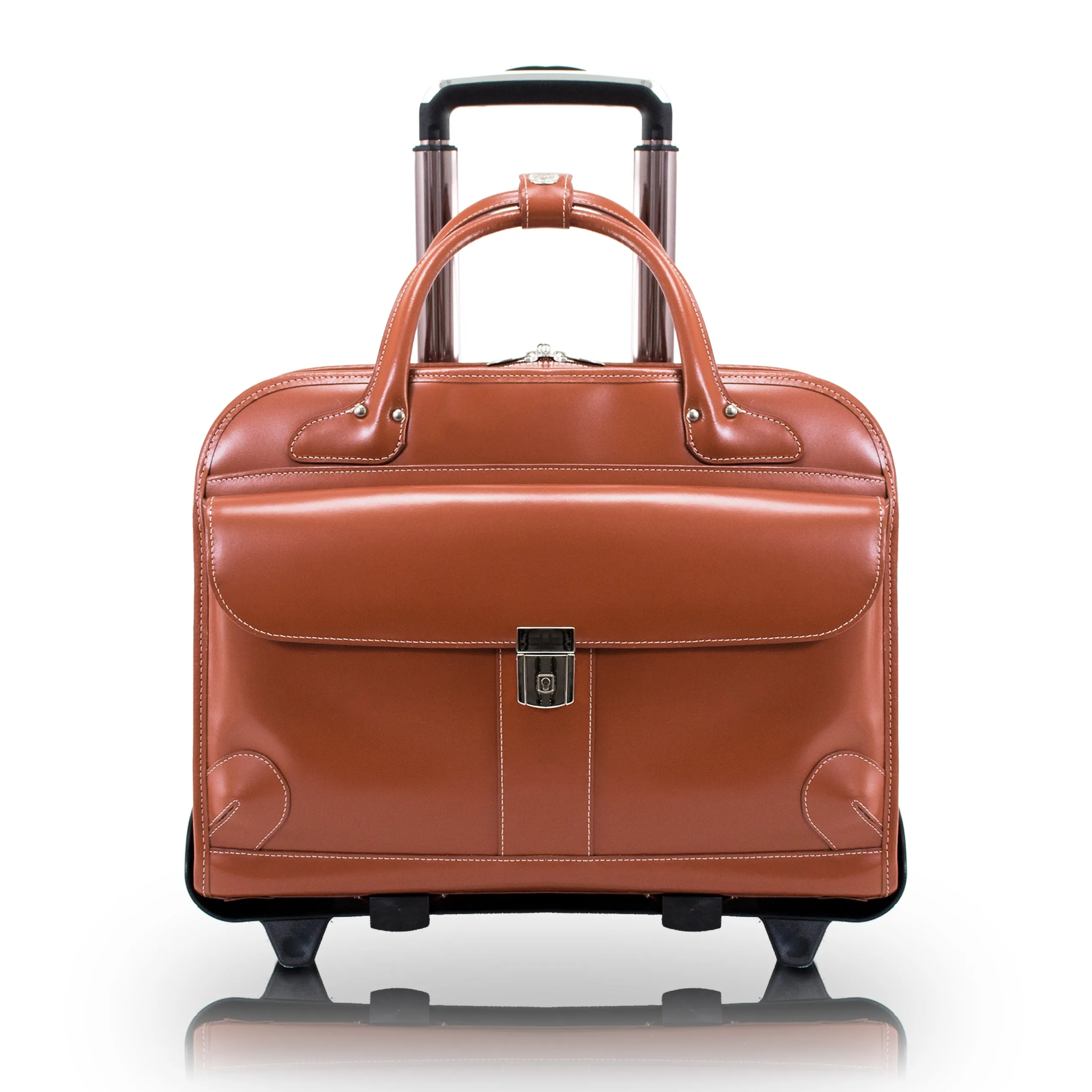 McKlein LAKEWOOD 15" Leather Fly-Through Checkpoint-Friendly Patented Detachable -Wheeled Ladies' Laptop Briefcase