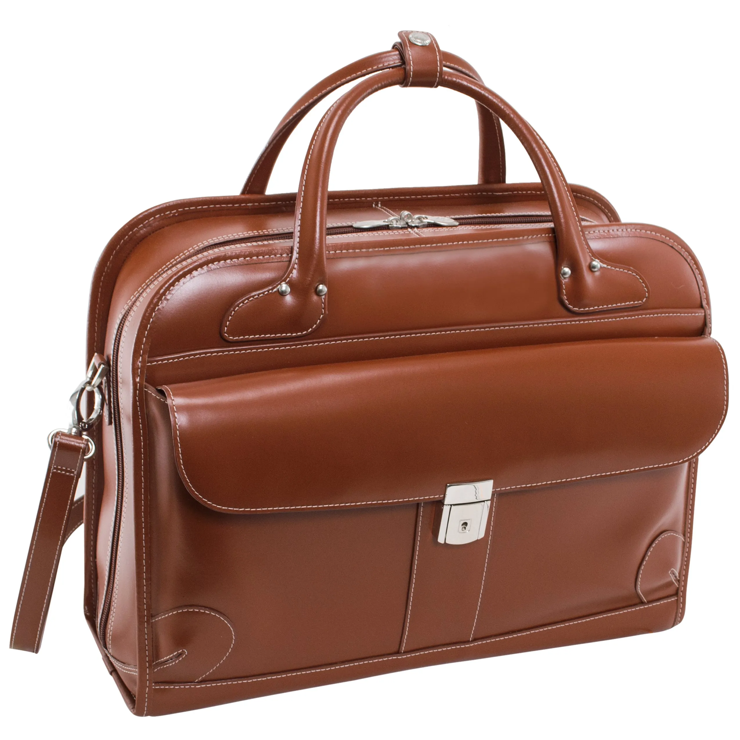 McKlein LAKEWOOD 15" Leather Fly-Through Checkpoint-Friendly Patented Detachable -Wheeled Ladies' Laptop Briefcase