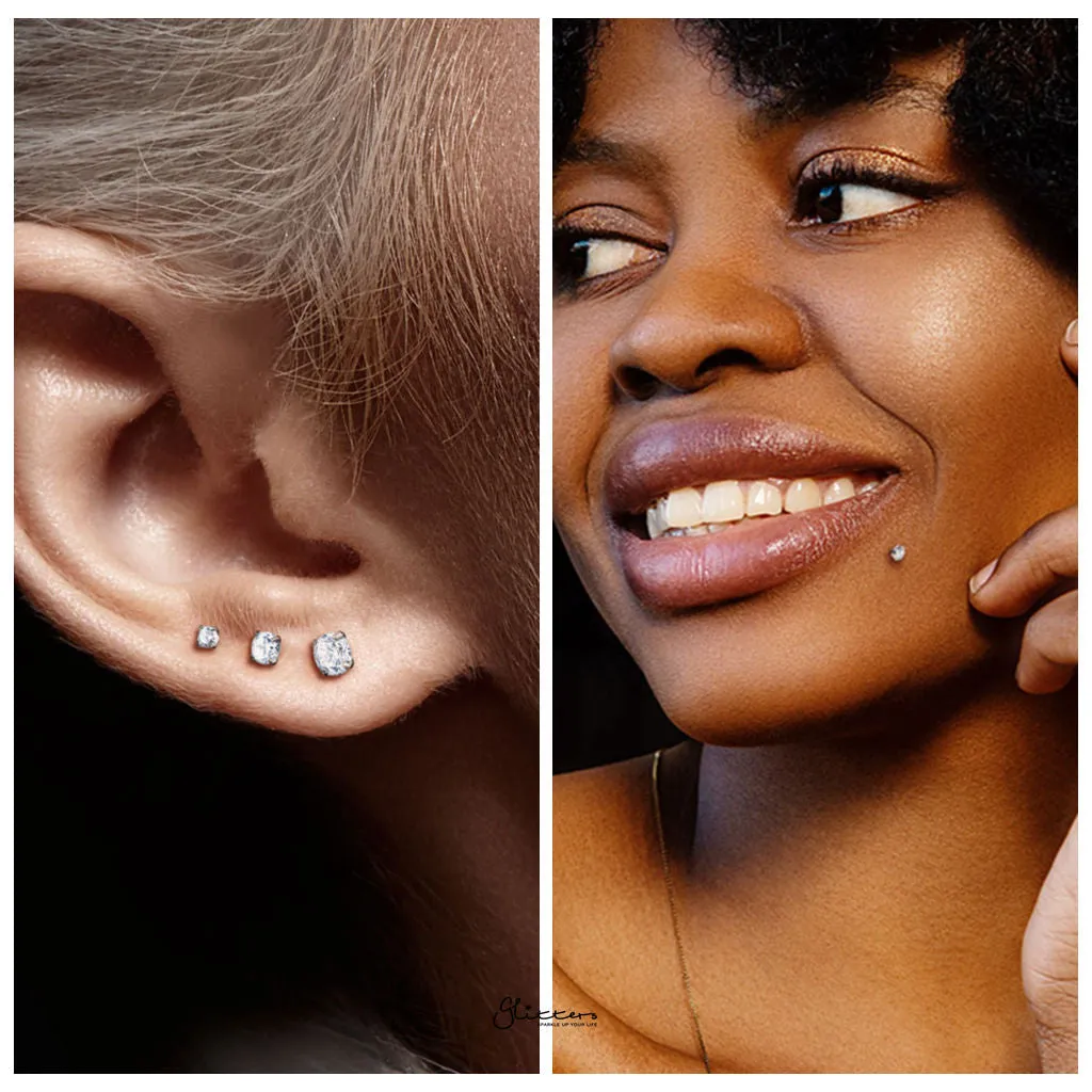 Round C.Z Top Threadless Push In Flat Back Studs