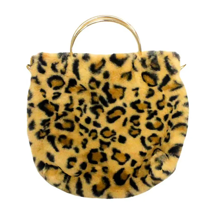 Solid Faux Fur Tote Crossbody Bag