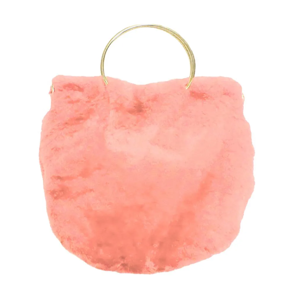 Solid Faux Fur Tote Crossbody Bag