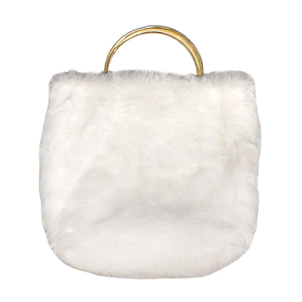 Solid Faux Fur Tote Crossbody Bag