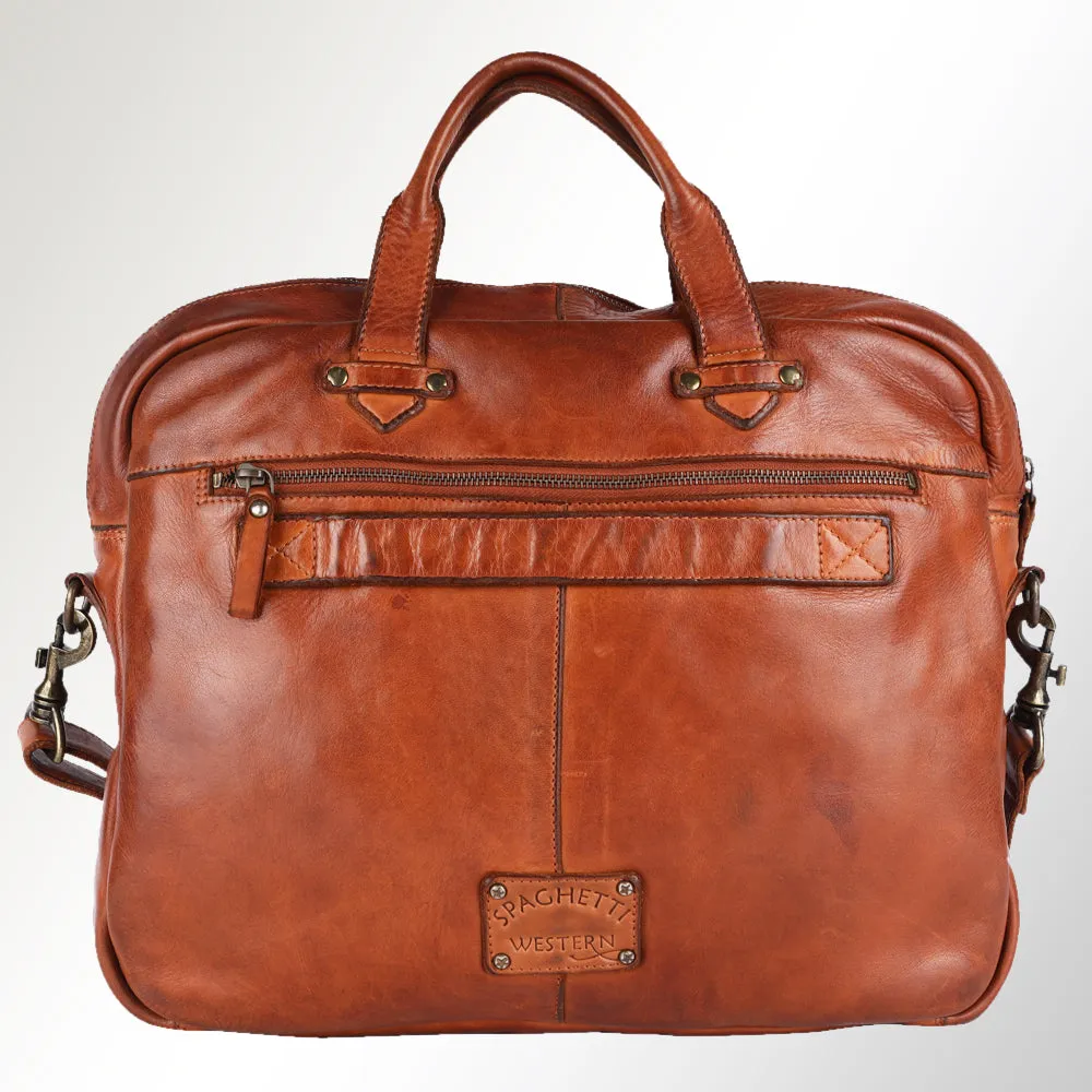 Spaghetti Western Swc415Tan Briefcase Vintage Handmade Drum Dyed Genuine European Cowhide Leather Women Bag Western Handbag Purse