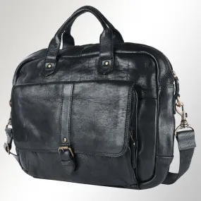 Spaghetti Western Swc417Blk Briefcase Vintage Handmade Drum Dyed Genuine European Cowhide Leather Women Bag Western Handbag Purse
