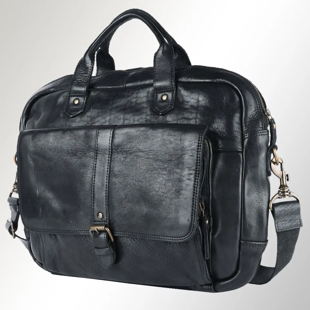 Spaghetti Western Swc417Blk Briefcase Vintage Handmade Drum Dyed Genuine European Cowhide Leather Women Bag Western Handbag Purse
