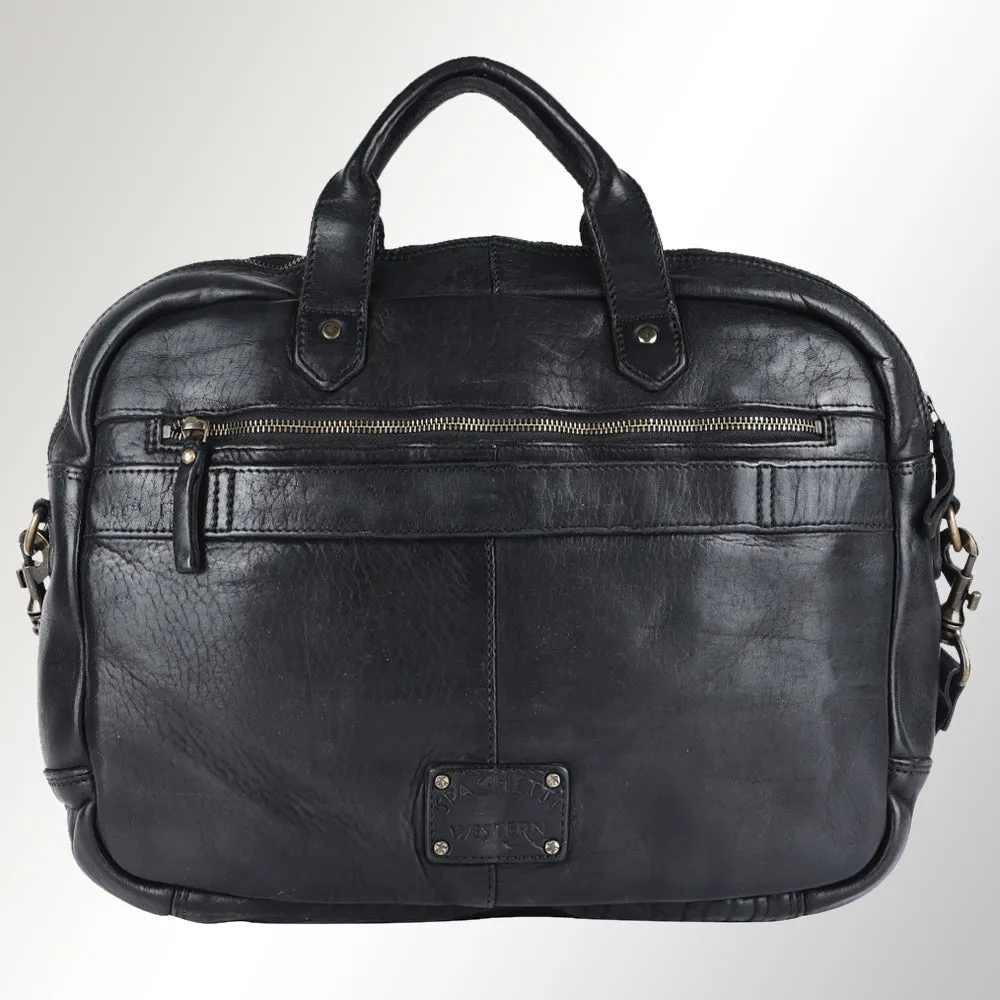 Spaghetti Western Swc417Blk Briefcase Vintage Handmade Drum Dyed Genuine European Cowhide Leather Women Bag Western Handbag Purse