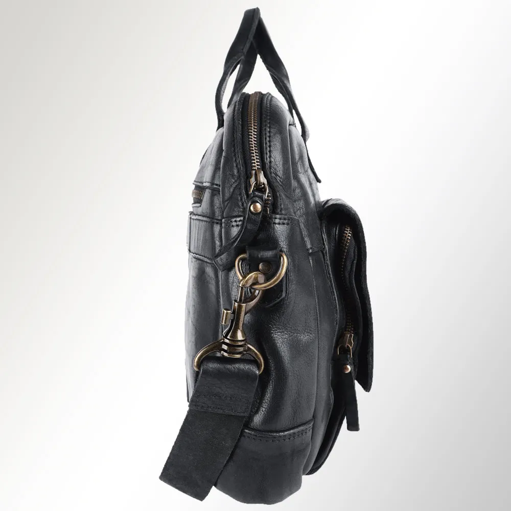 Spaghetti Western Swc417Blk Briefcase Vintage Handmade Drum Dyed Genuine European Cowhide Leather Women Bag Western Handbag Purse