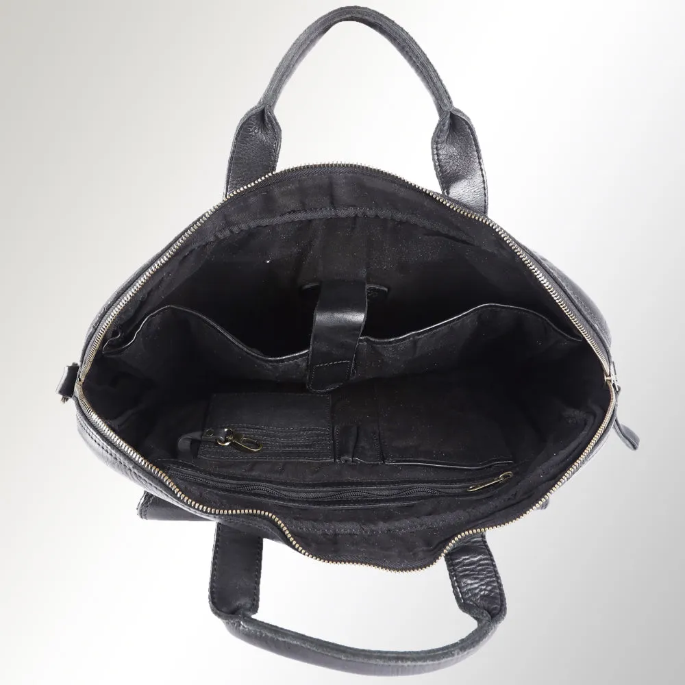 Spaghetti Western Swc417Blk Briefcase Vintage Handmade Drum Dyed Genuine European Cowhide Leather Women Bag Western Handbag Purse