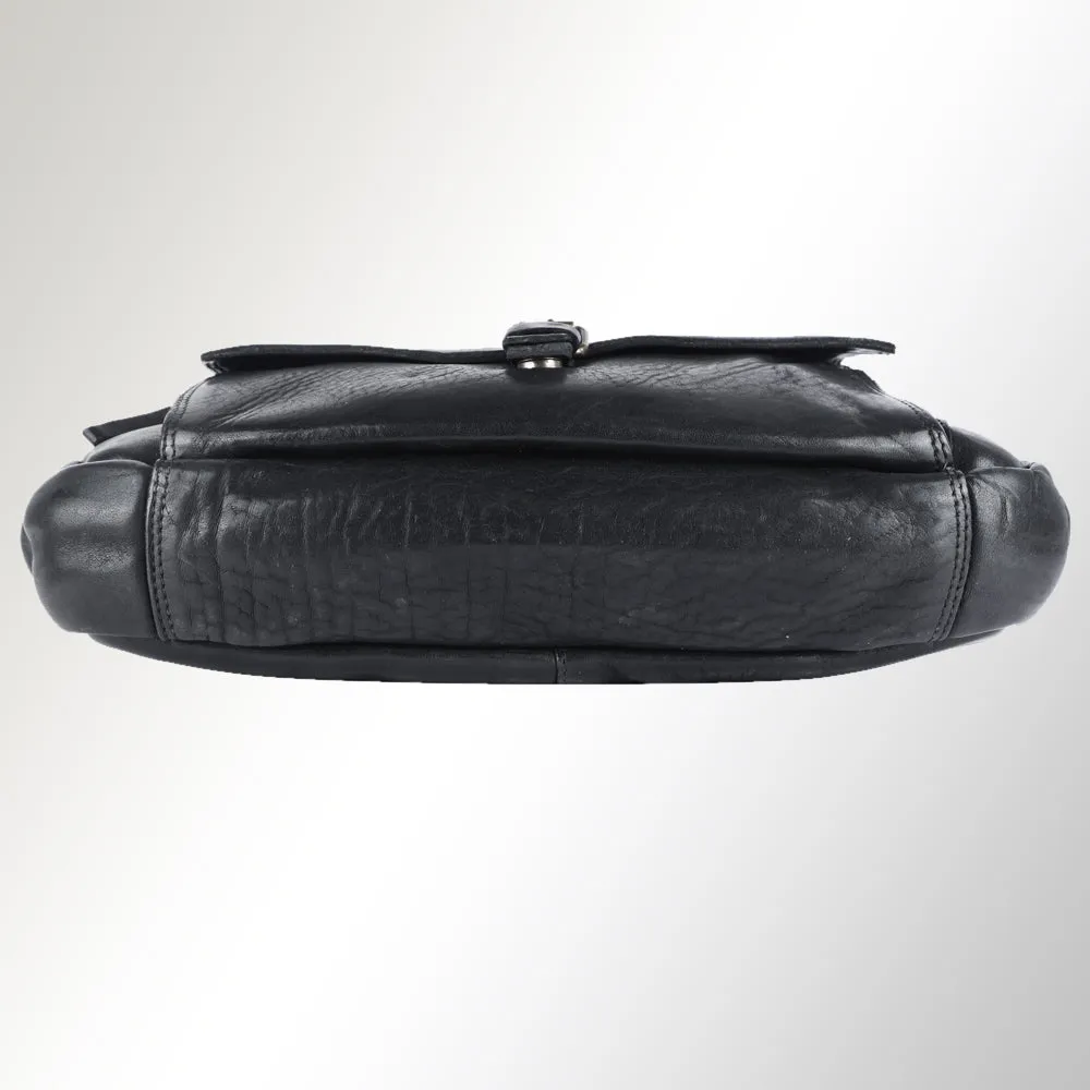 Spaghetti Western Swc417Blk Briefcase Vintage Handmade Drum Dyed Genuine European Cowhide Leather Women Bag Western Handbag Purse