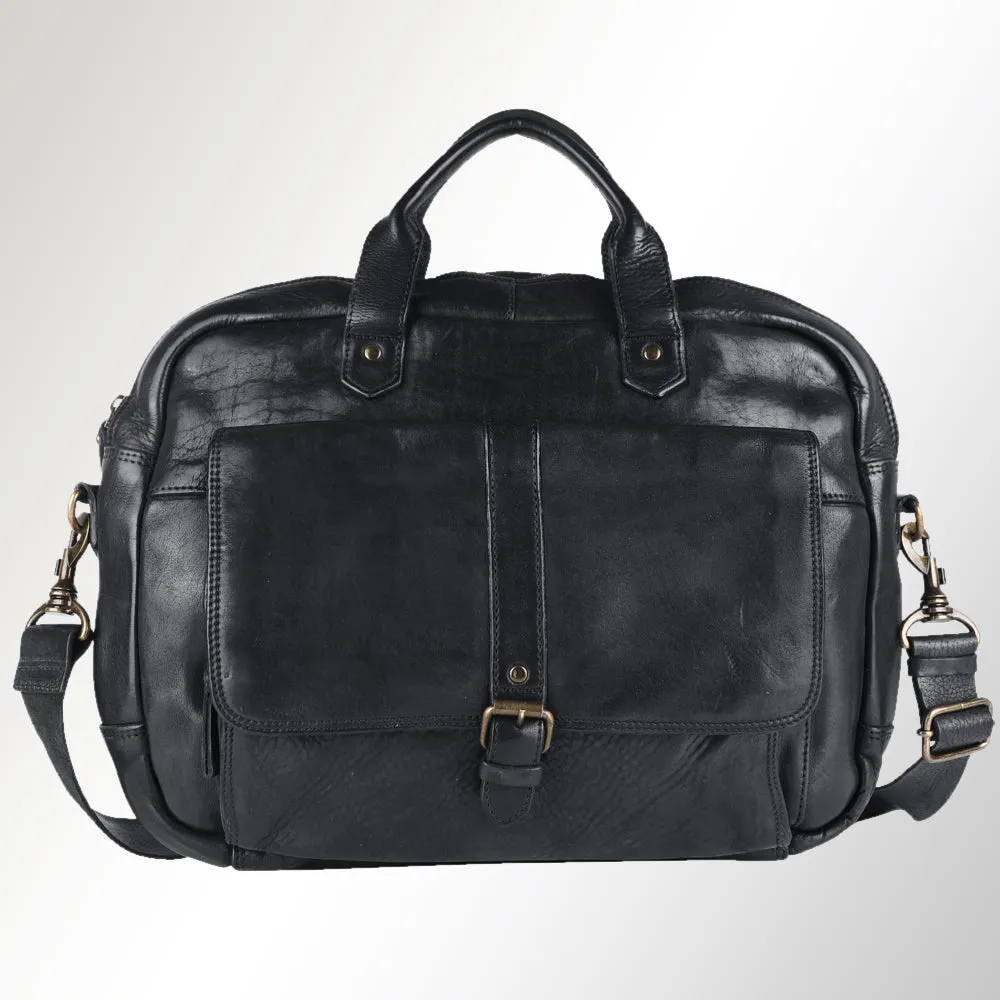 Spaghetti Western Swc417Blk Briefcase Vintage Handmade Drum Dyed Genuine European Cowhide Leather Women Bag Western Handbag Purse