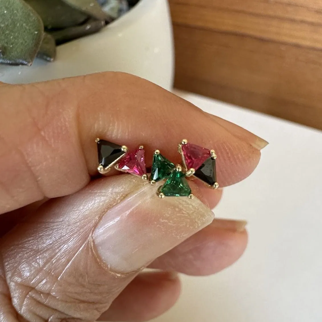 Triangle Cut Black Onyx Flat Back Stud